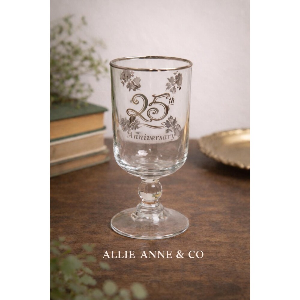 Vintage 25th Anniversary Silver Rim Goblet – Commemorative Glass Keepsake